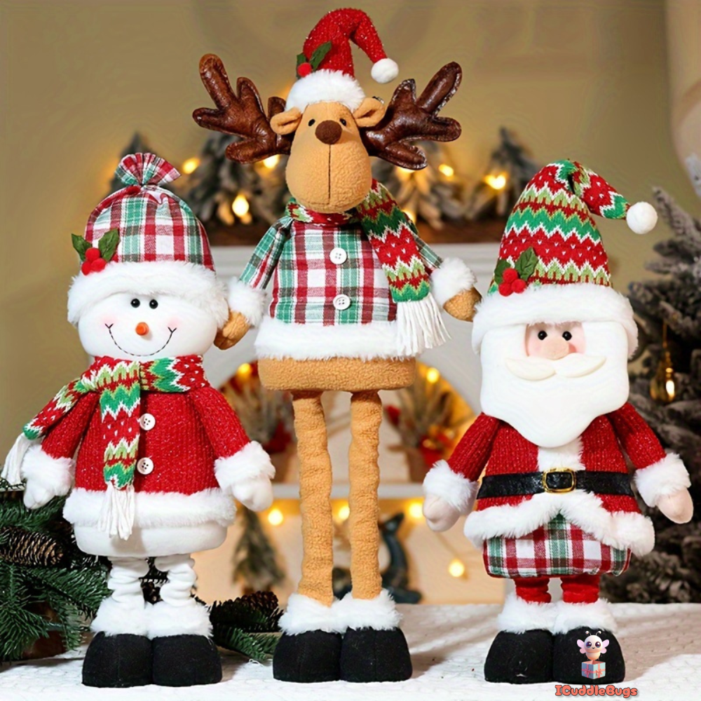 Christmas Decorative Trio Figurine Set, Santa Claus, Snowman, and Reindeer Dolls