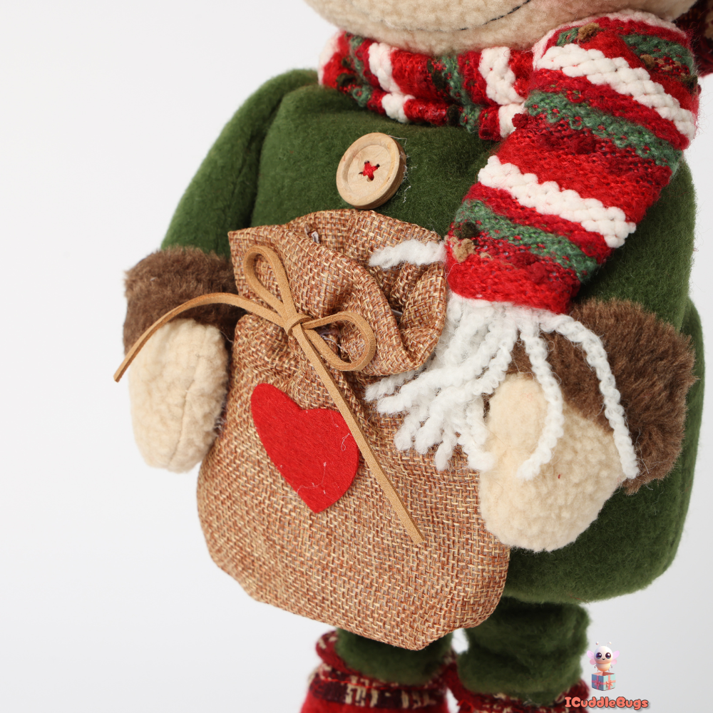 Telescopic Small Christmas Snowman Doll, Fabric, Red and Green. (47 cm)