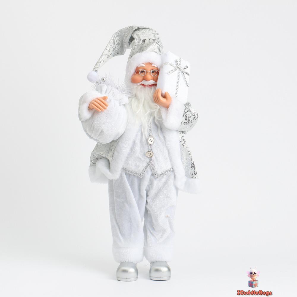 Festive Santa Claus Figurine, 45cm, White Striped Suit – icuddlebugs Festive Santa Claus Figurine, 45cm, White Striped Suit – icuddlebugs