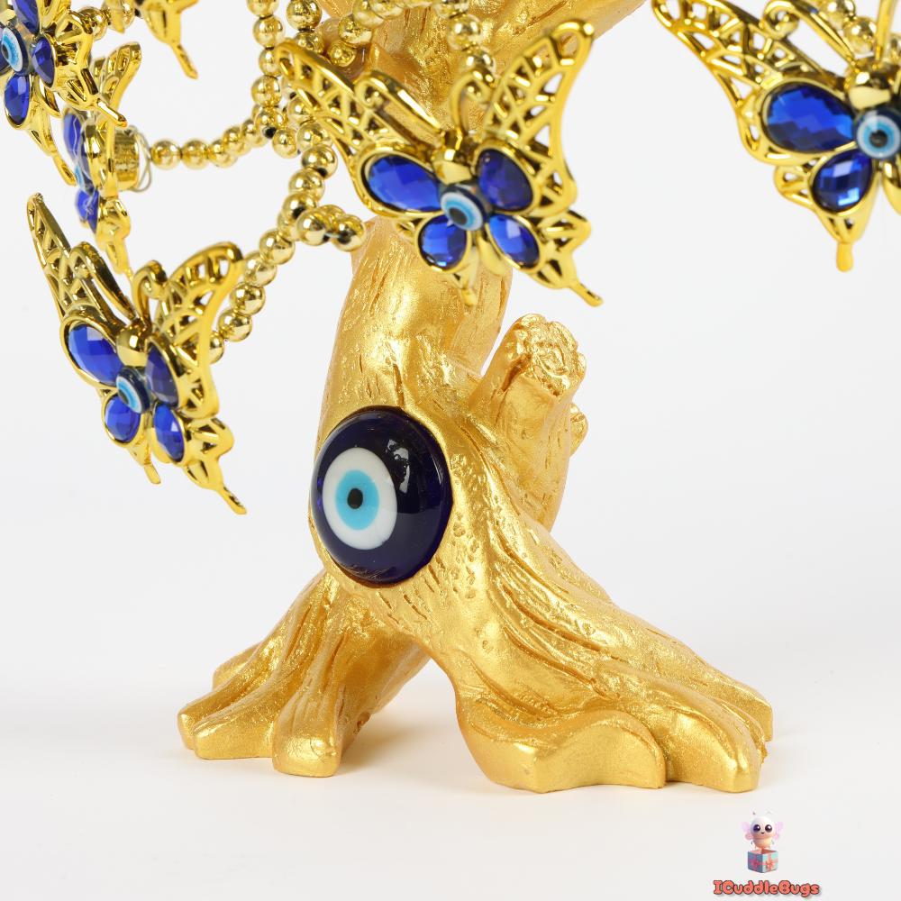 Blue Evil Eye Gold Tree Decor, Guardian of Harmony and Positivity, 20 cm