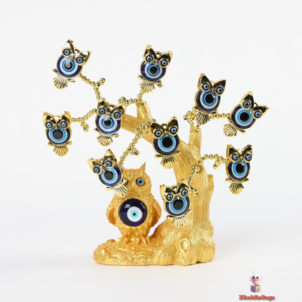 Golden Blue Evil Eye Decorative Tree, Embodiment of Strength and Protection