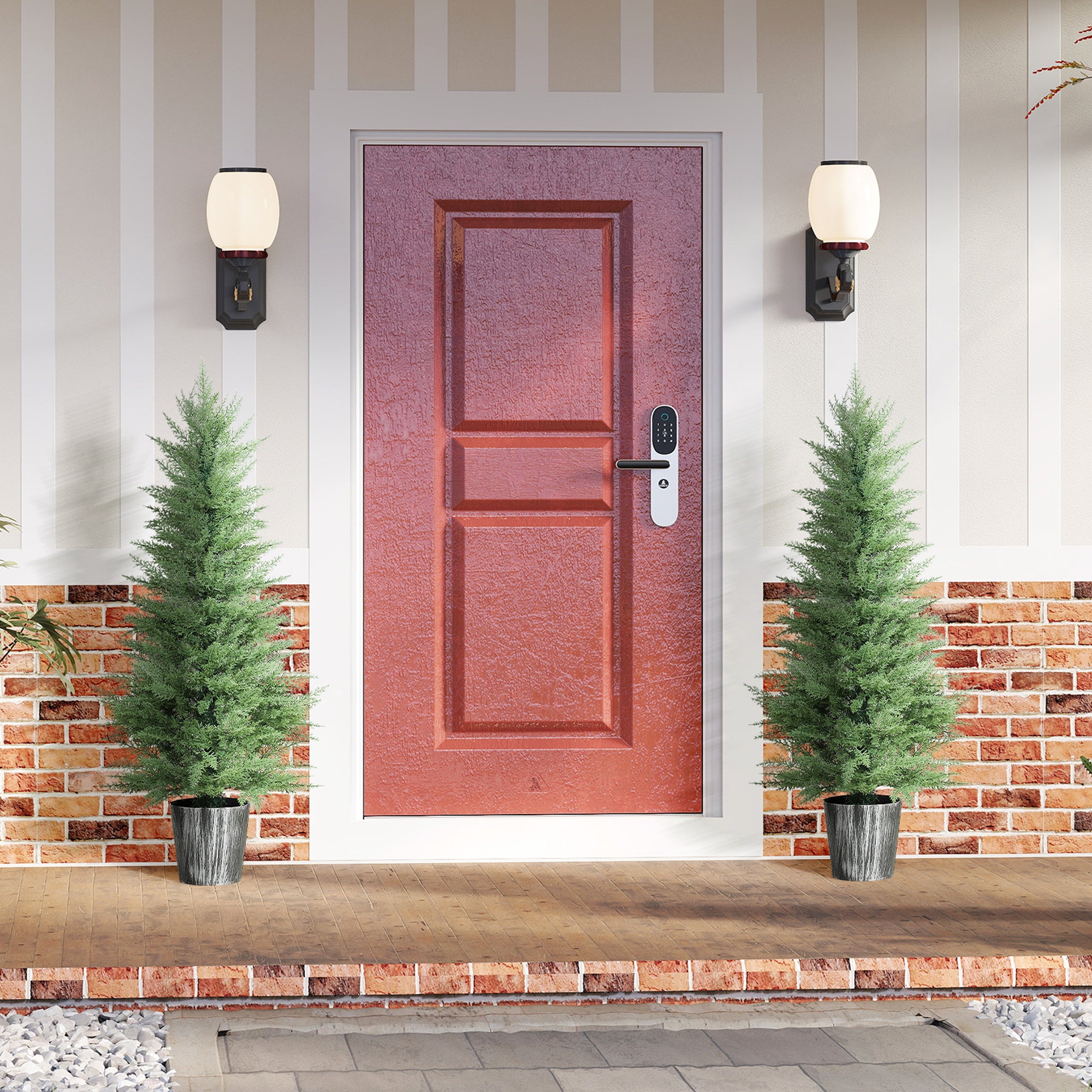 135cm Artificial Cypress Trees Set Of 2, UV Resistant Artificial Plants With Decorative Pot, Fake Plants For Indoor Outdoor Decor, Green
