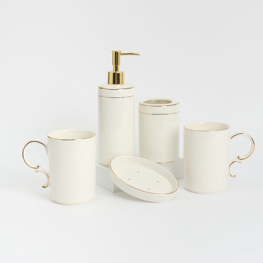 Deluxe Ceramic Bathroom Set - 5-Piece Organizer with Soap Dispenser, Toothbrush Holders, and Accessory Containers - Elegant Bathroom Essentials for Stylish Decor