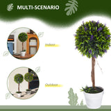 Set Of 2 Decorative Artificial Plants Ball Trees With Lavender Flowers In Pot Fake Plants For Home Indoor Outdoor Decor, 60cm, Green