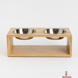 Double Stainless Steel Pet Bowl with Wooden Stand