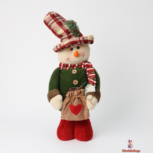Telescopic Medium Christmas Snowman Doll, Fabric, Red and Green. (62 cm)