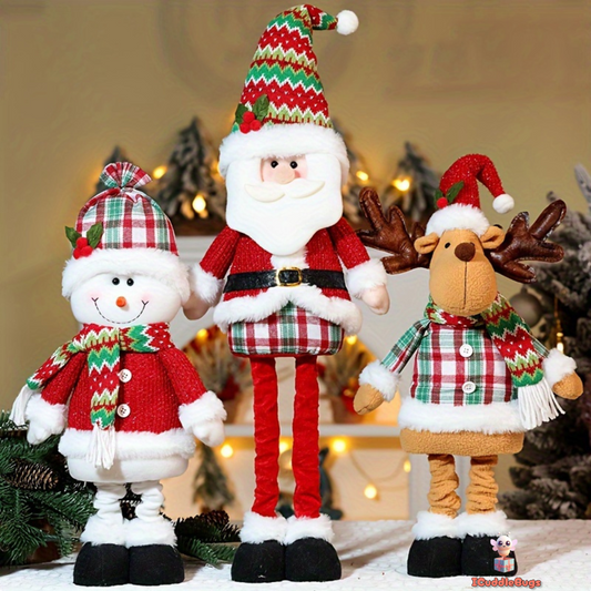 Christmas Decorative Trio Figurine Set, Santa Claus, Snowman, and Reindeer Dolls