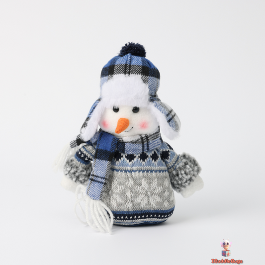 Christmas Fabric Snowman Doll, Blue, 18 cm