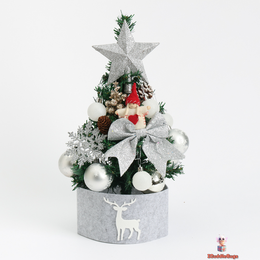 45cm Mini Christmas Tree – PE/PVC Mixed Classic Festive Decor with Silver Surround
