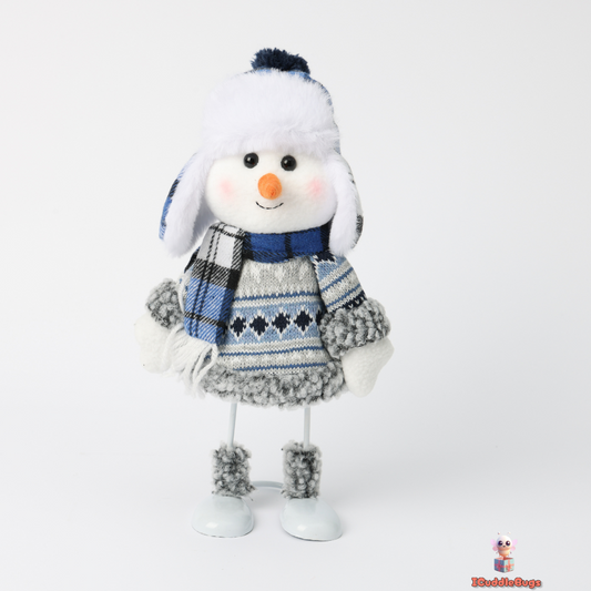 Christmas Fabric Doll with Iron Accessory, Blue Snowman Design, 15 x 10 x 30 cm