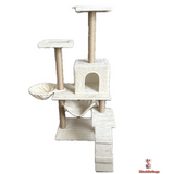 Multi-Level Cat Tree, 140cm Tall, Velvet Finish, with Hammock and Platforms, Cream White