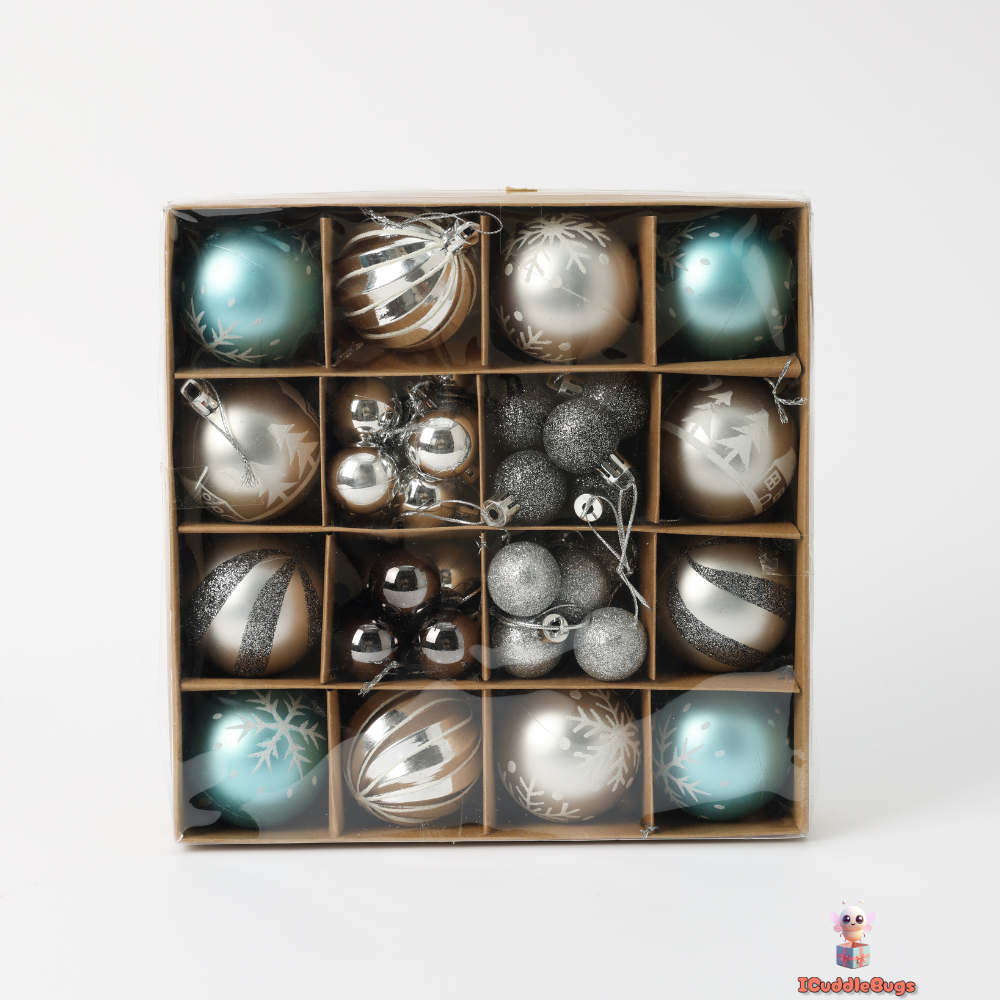 Silver and Blue Christmas Ornament Set, 44-Piece, Plastic Balls