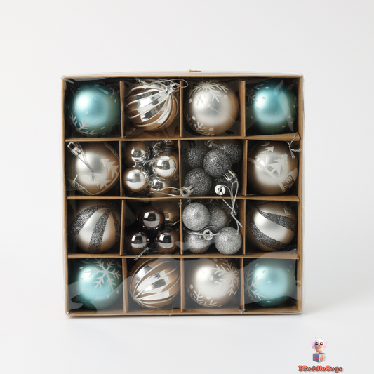 Silver and Blue Christmas Ornament Set, 44-Piece, Plastic Balls