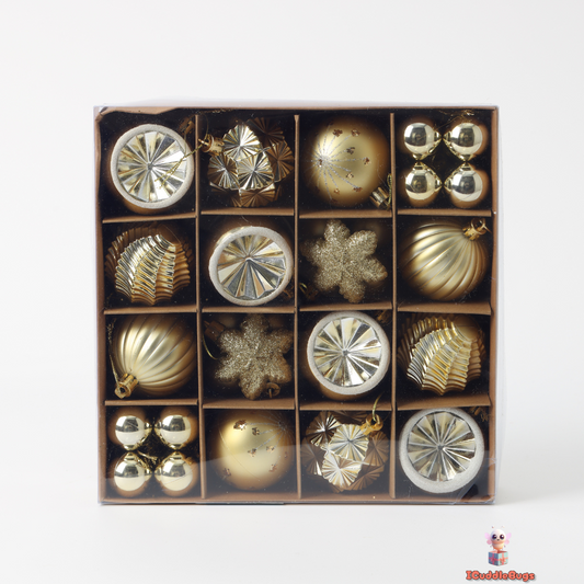 38-Piece Gold Snowflake Christmas Ball Ornament Set – Elegant Holiday Tree Decorations
