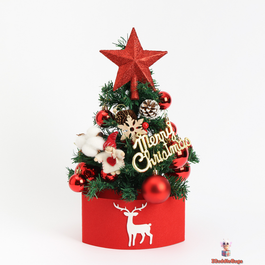 45cm Miniature Christmas Tree – PE/PVC Blend with Silver Surround, Perfect Tabletop Holiday Decor