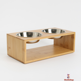Double Stainless Steel Pet Bowl with Wooden Stand