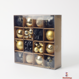 44-Piece Black and Gold Christmas Ball Ornament Set – Modern and Elegant Holiday Decorations