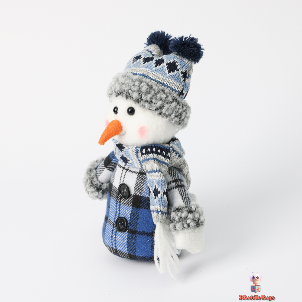 Christmas Snowman Doll, Fabric, 10 x 7 x 18 cm, Blue Plaid Design