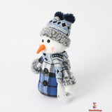 Christmas Snowman Doll, Fabric, 10 x 7 x 18 cm, Blue Plaid Design