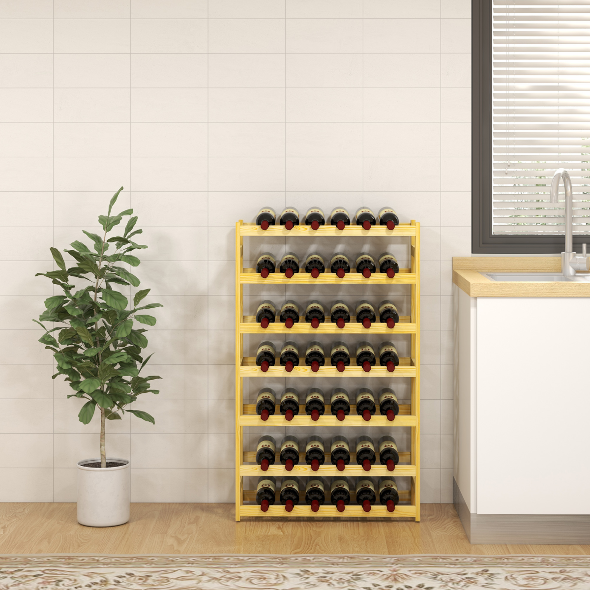 HOMCOM Free Standing Wooden Wine Rack 42 Bottles Holders, Natural