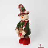 Telescopic Medium Christmas Snowman Doll, Fabric, Red and Green. (62 cm)