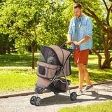 Pet Stroller Pushchair Carrier for Cat Puppy with 3 Wheels Brown Pawhut