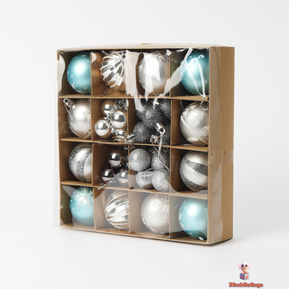 Silver and Blue Christmas Ornament Set, 44-Piece, Plastic Balls