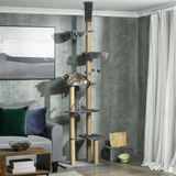 6-Tier Floor to Ceiling Cat Tree with Scratching Post, Bed, Hammock, Grey