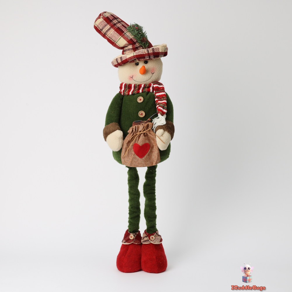 Telescopic Medium Christmas Snowman Doll, Fabric, Red and Green. (62 cm)