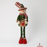 Telescopic Medium Christmas Snowman Doll, Fabric, Red and Green. (62 cm)
