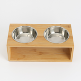 Double Stainless Steel Pet Bowl with Wooden Stand