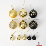 44-Piece Black and Gold Christmas Ball Ornament Set – Modern and Elegant Holiday Decorations