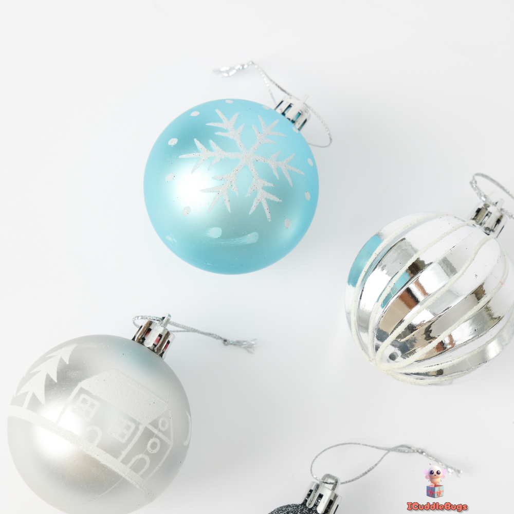 Silver and Blue Christmas Ornament Set, 44-Piece, Plastic Balls