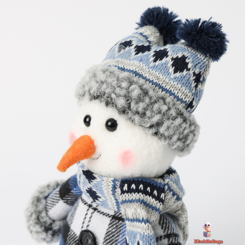 Christmas Snowman Doll, Fabric, 10 x 7 x 18 cm, Blue Plaid Design
