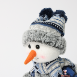 Skiing Snowman Fabric Christmas Doll Set, 25 cm, Blue