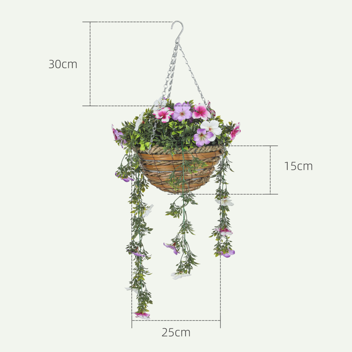 HOMCOM Set of 2 Artificial Plants, Azalea Flowers in Basket