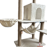 Multi-Level Cat Tree, 140cm Tall, Velvet Finish, with Hammock and Platforms, Cream White