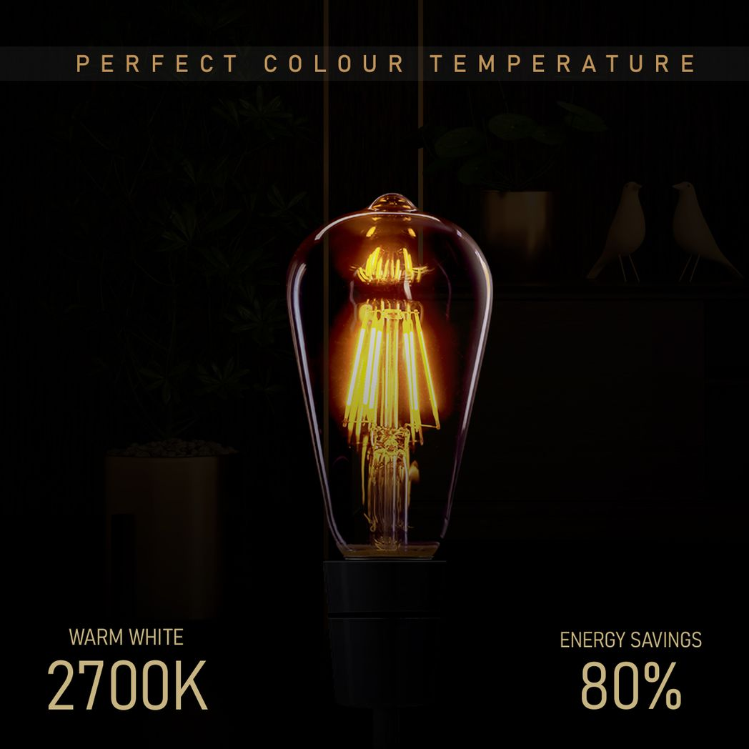 5Pack E27 LED Edison Dimmable Vintage Amber Glass Warm white 2700K Light Bulb