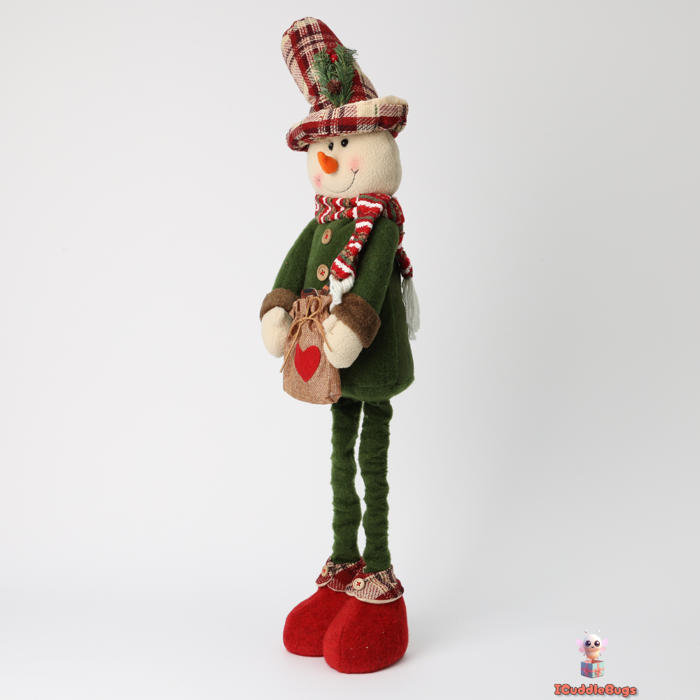 Telescopic Medium Christmas Snowman Doll, Fabric, Red and Green. (62 cm)
