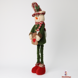 Telescopic Medium Christmas Snowman Doll, Fabric, Red and Green. (62 cm)