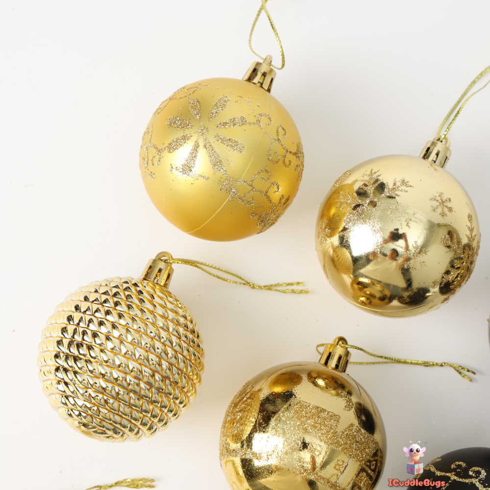 44-Piece Black and Gold Christmas Ball Ornament Set – Modern and Elegant Holiday Decorations