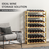 HOMCOM Free Standing Wooden Wine Rack 42 Bottles Holders, Natural