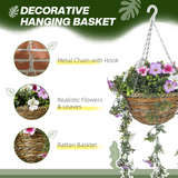 HOMCOM Set of 2 Artificial Plants, Azalea Flowers in Basket