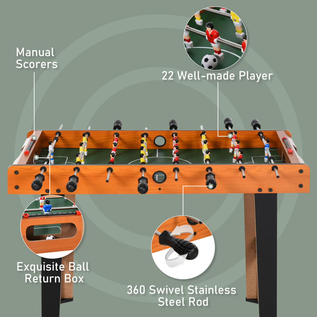 Wooden Soccer Football Table 84.5cm Arcades Game Room Bar, 2 Foosballs HOMCOM