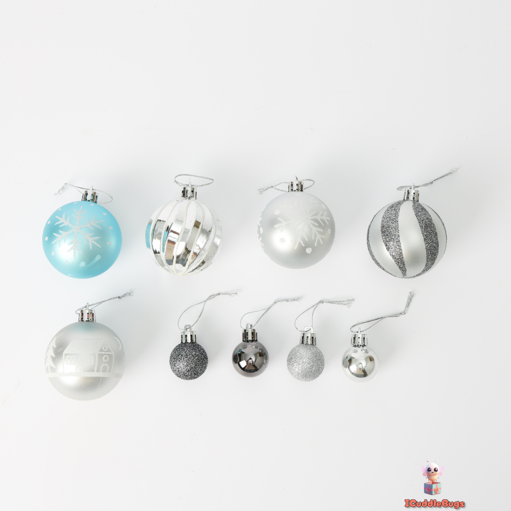 Silver and Blue Christmas Ornament Set, 44-Piece, Plastic Balls