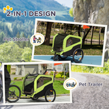2 in 1 Dog Bike Trailer Pet Stroller for Large Dogs W/ Hitch - Green
