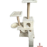 Multi-Level Cat Tree, 140cm Tall, Velvet Finish, with Hammock and Platforms, Cream White