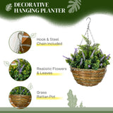 Set Of Two Artificial Hanging Lavender Flower Pots - Purple