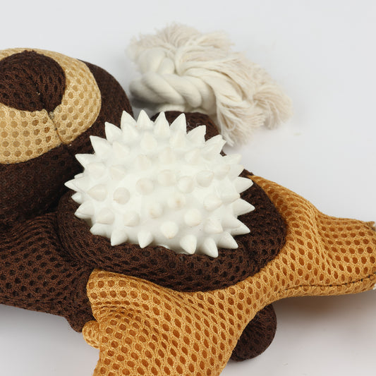 Interactive Dog Toy, Bear Plush with Rope, Chew and Play Pet Toy, Brown and Tan