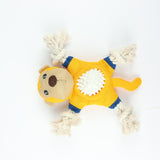 Interactive Dog Rope Toy with Mesh Body, Yellow and Blue, Durable Thermoplastic with 4 Knotted Ropes